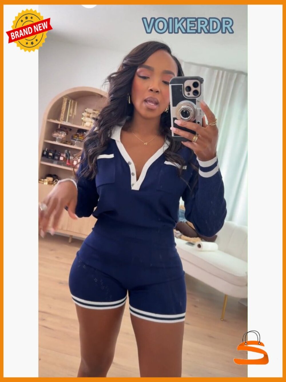 Knit Long Sleeve Jumpsuit with Shorts - Sexy Romper for Tennis - Picture 7 of 7